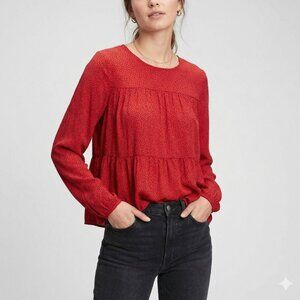 *Gap Red & Black Spotted Long Sleeve  Blouse